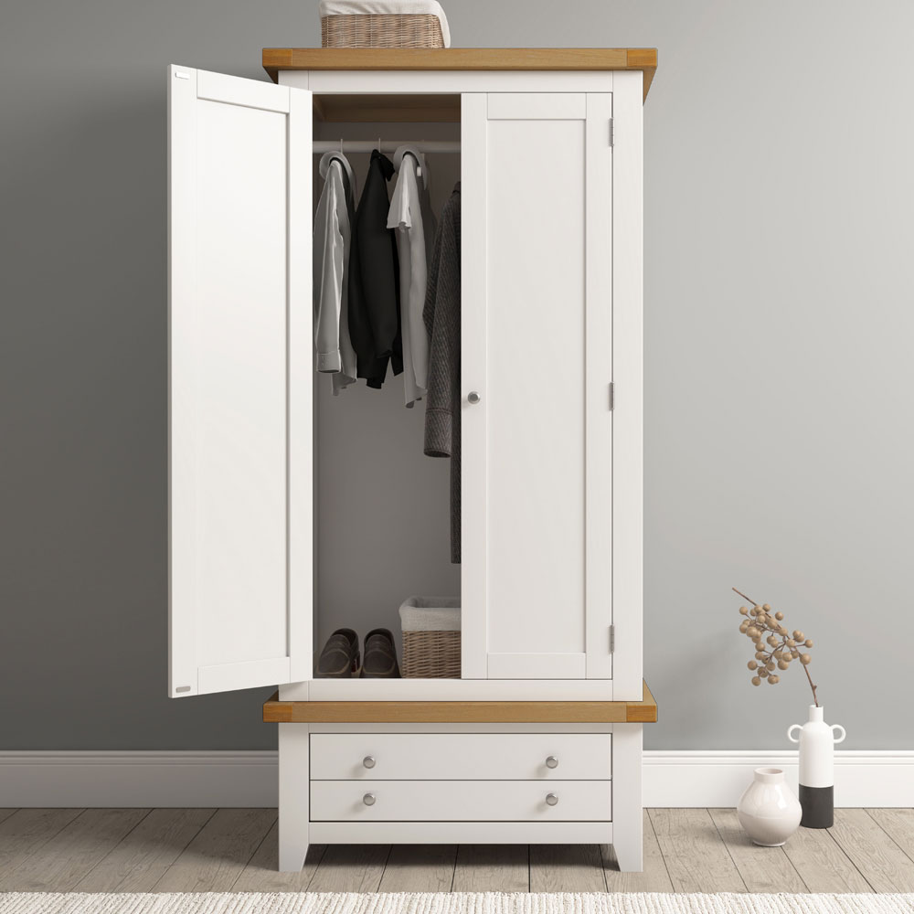 Wrenley Wooden Wardrobe with 2 Doors in Ivory and Oak