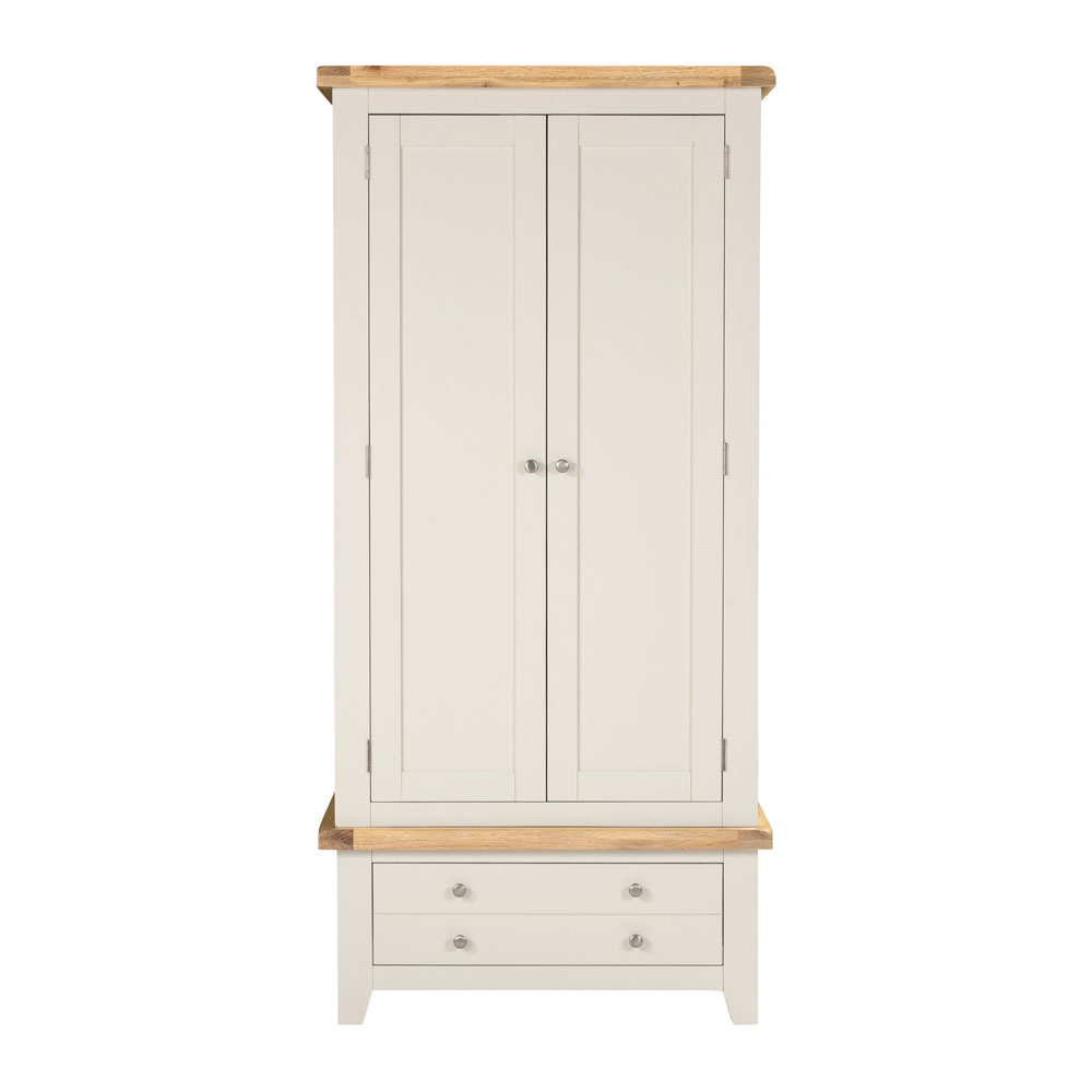Wrenley Wooden Wardrobe with 2 Doors in Ivory and Oak