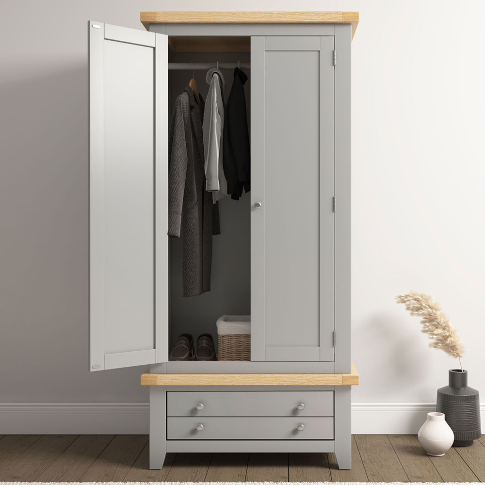 Wrenley Wooden Wardrobe with 2 Doors in Pebble Grey and Oak