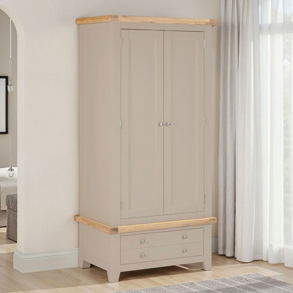 Wrenley Wooden Wardrobe with 2 Doors in Putty and Oak