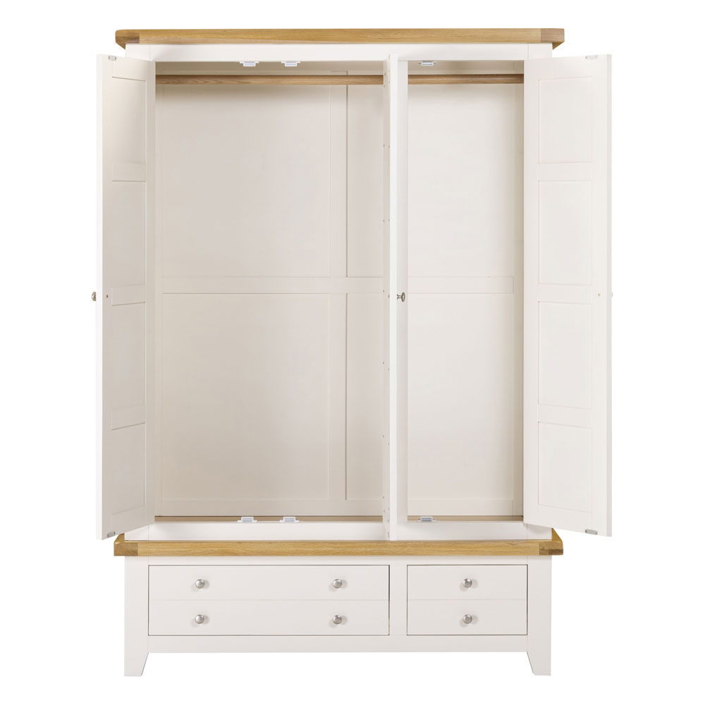 Wrenley Wooden Wardrobe with 3 Doors 2 Drawers in Ivory and Oak