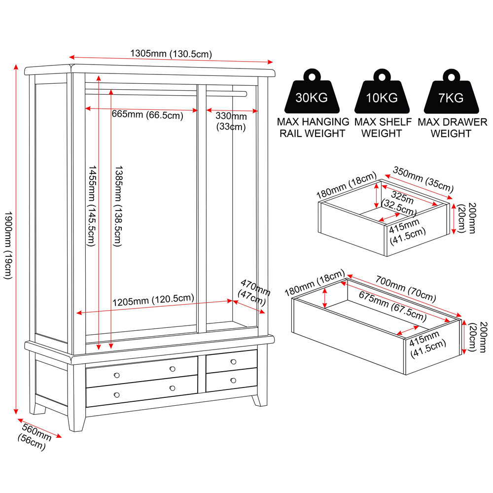 Wrenley Wooden Wardrobe with 3 Doors 2 Drawers in Ivory and Oak