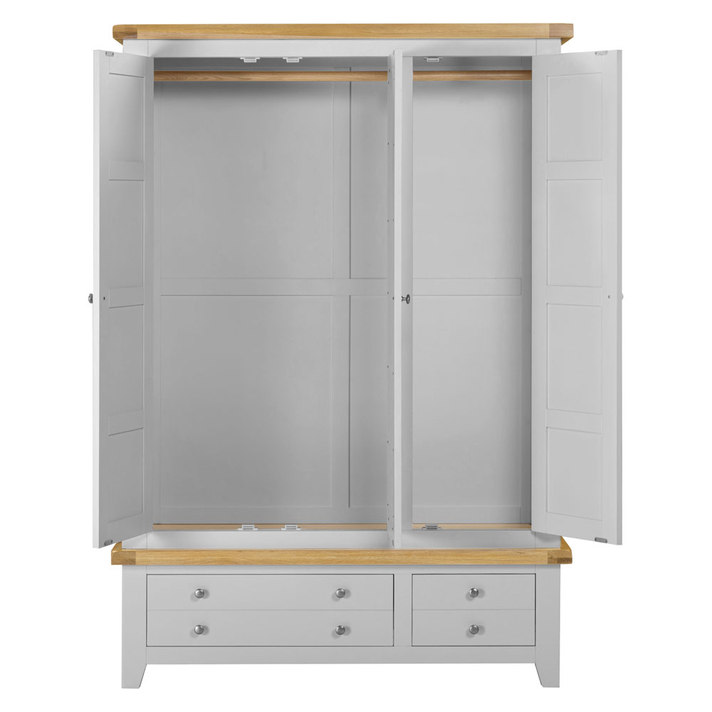 Wrenley Wooden Wardrobe with 3 Doors 2 Drawers in Pebble Grey and Oak