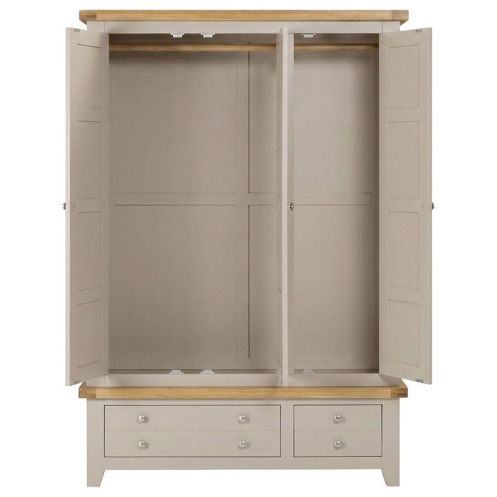 Wrenley Wooden Wardrobe with 3 Doors 2 Drawers in Putty and Oak