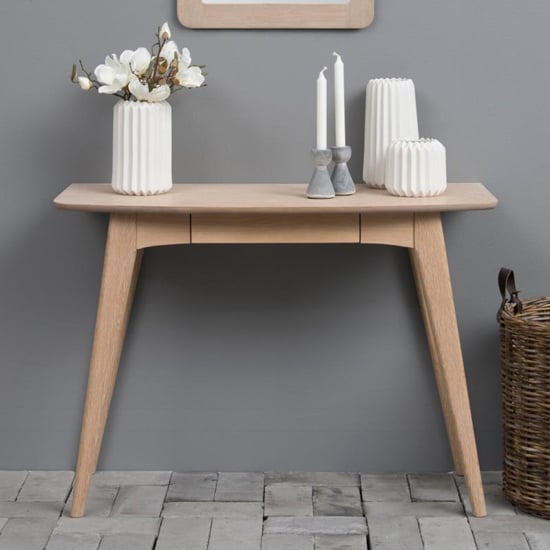 Product photograph of Wrentham Wooden 1 Drawer Console Table In White Oak from Furniture in Fashion