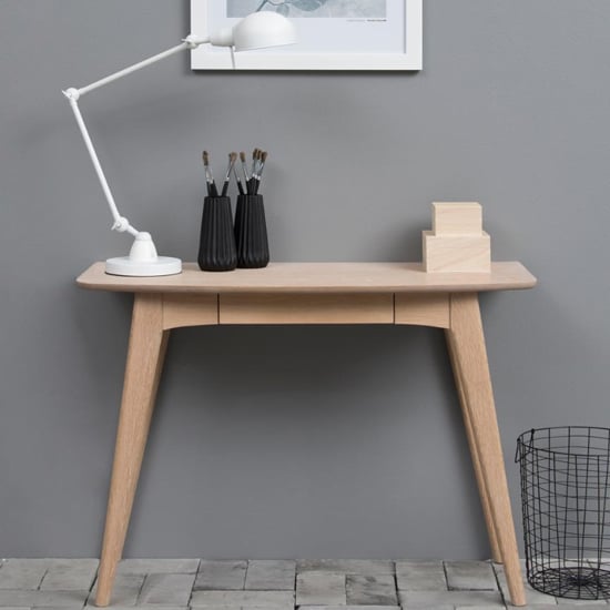 Photo of Wrentham wooden console table with 1 drawer in white oak