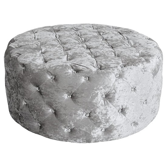 Read more about Wrigley fabric round pouffe in crushsed silver finish