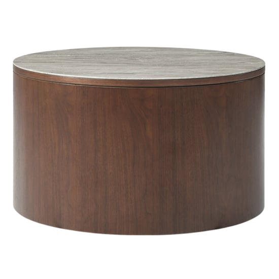 Wyatt Wooden Coffee Table Circular With Marble Effect Glass Top