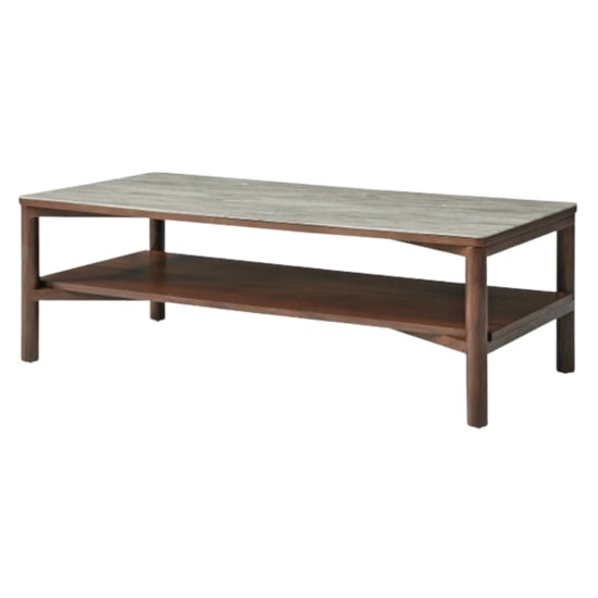 Photo of Wyatt wooden coffee table and shelf with marble effect glass top