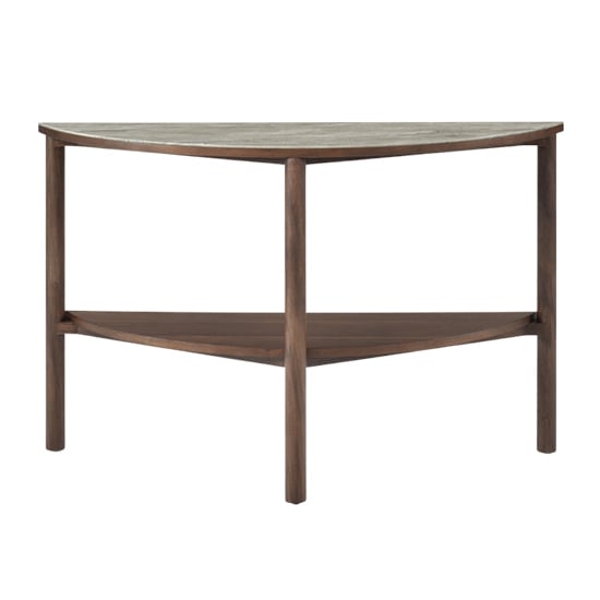 Photo of Wyatt wooden console table with marble effect glass top