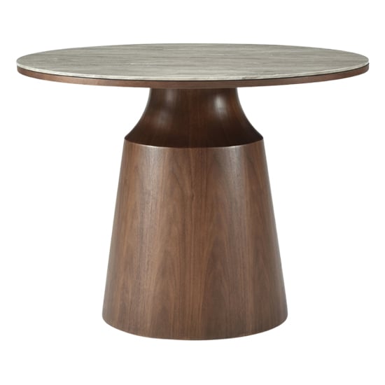 Photo of Wyatt wooden dining table circular with marble effect glass top