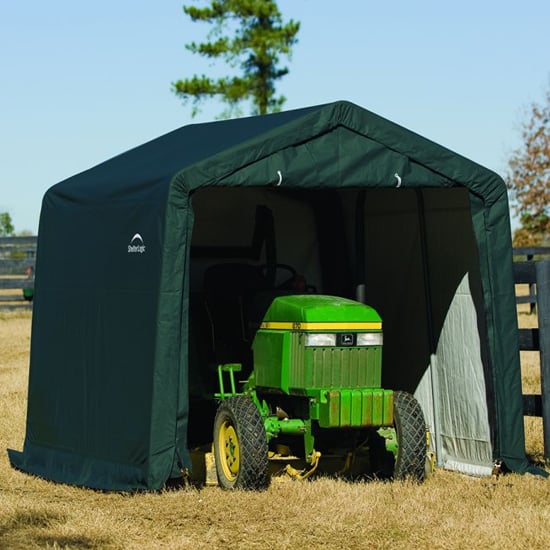 Photo of Wyck woven polyethylene 10x10 garden storage shed in green