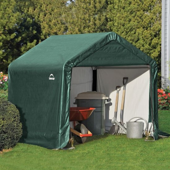 Photo of Wyck woven polyethylene 6x6 garden storage shed in green