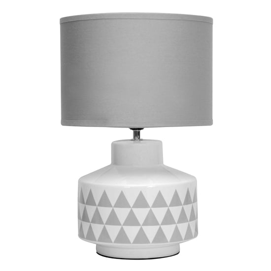 Wylica Grey Fabric Shade Table Lamp With Geometric Pattern Base