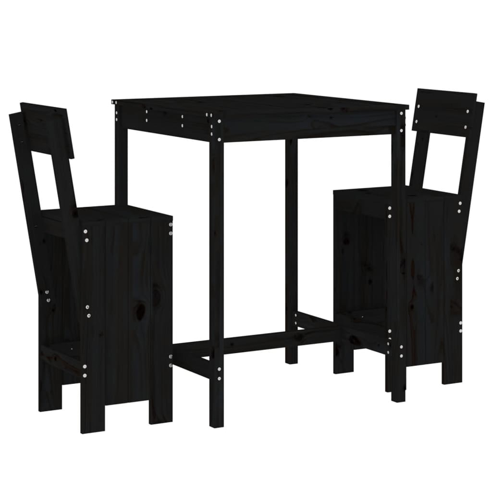 Xandor Garden Solid Wood Bar Table with 2 Stools in Black