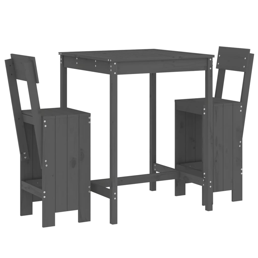 Xandor Garden Solid Wood Bar Table with 2 Stools in Grey