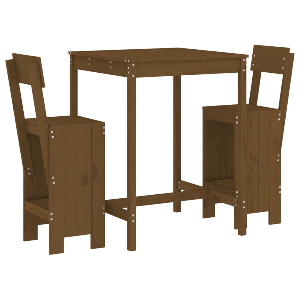 Xandor Garden Solid Wood Bar Table with 2 Stools in Honey Brown