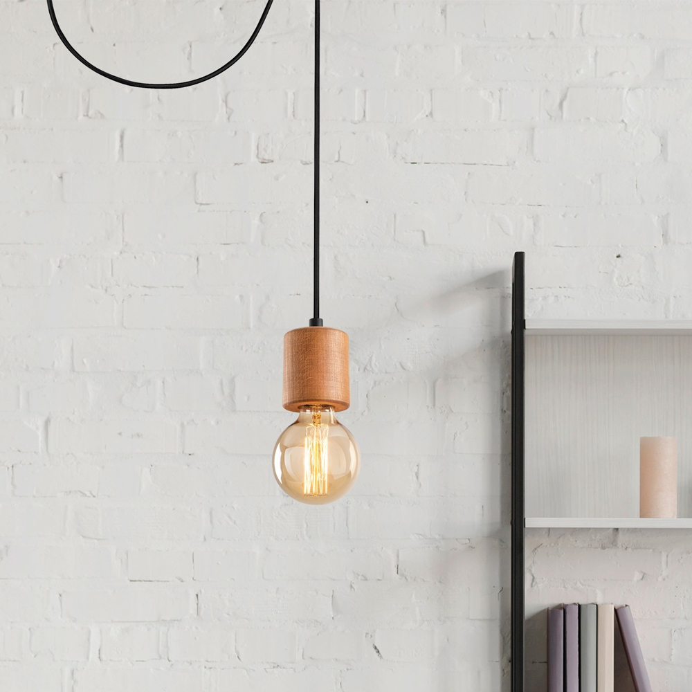 Xanthos Metal Ceiling Light in Black and Oak