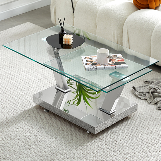 Xavi Swivel Extending Glass Coffee Table In Clear_3