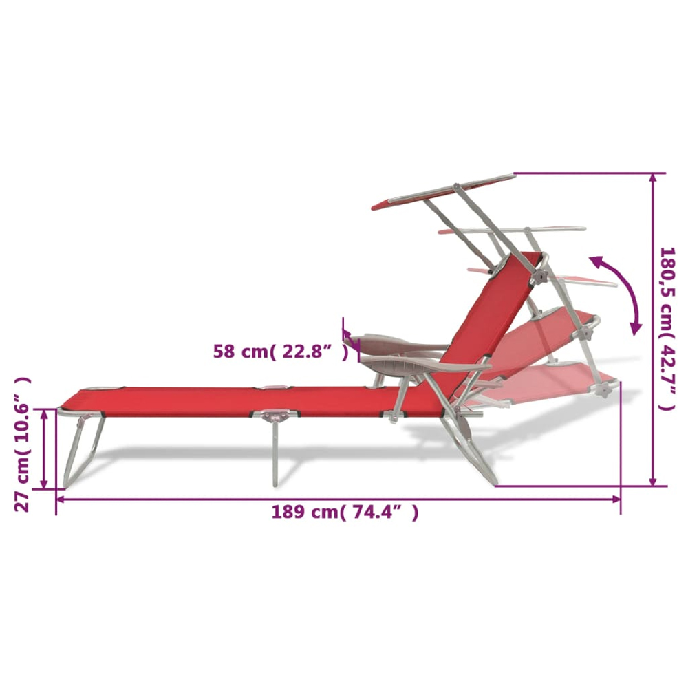 Xavien Outdoor Sun Lounger with Metal Frame in Red