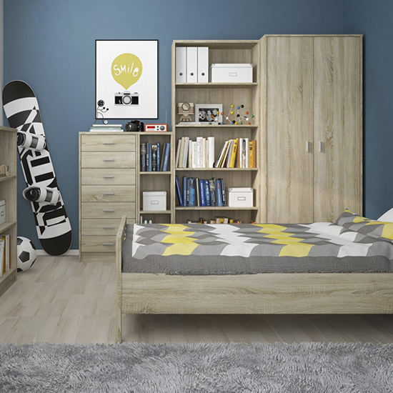 Xeka Wooden Narrow Bookcase With 3 Shelves In Sonoma Oak