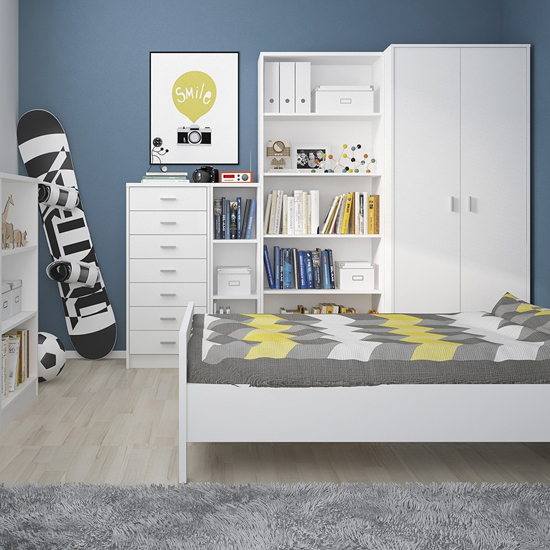 Xeka Wooden Wide Bookcase With 5 Shelves In Pearl White