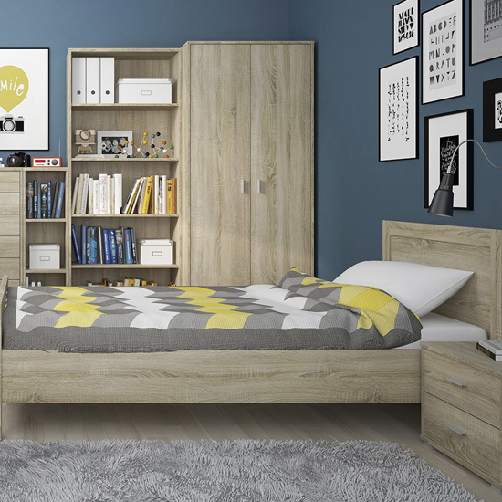 Xeka Wooden Wide Bookcase With 5 Shelves In Sonama Oak