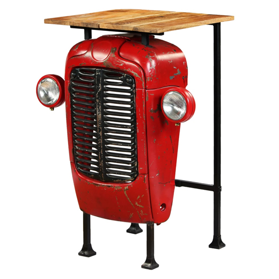 Xena Tractor Wooden Bar Table With 2 Stools In Natural And Red_2