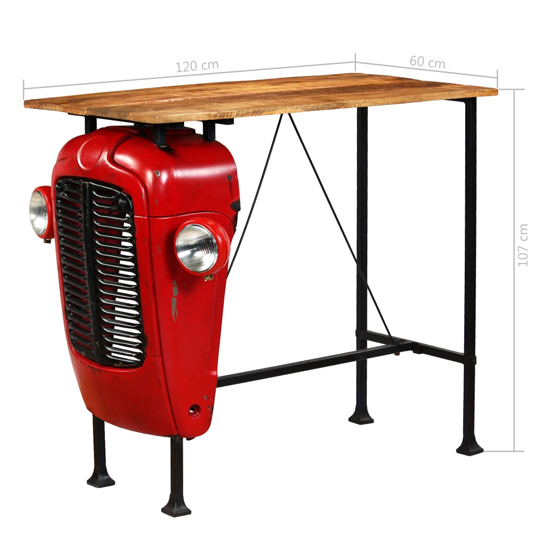 Xena Tractor Wooden Bar Table With 4 Stools In Natural And Red_4