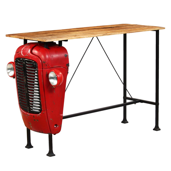 Xena Tractor Wooden Bar Table With 6 Stools In Natural And Red_2