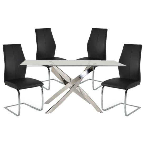 Xenon Rectangular Glass Dining Table With 4 Bernie Black Chairs