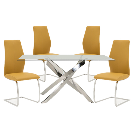 Xenon Rectangular Glass Dining Table With 4 Bernie Pumpkin Chair