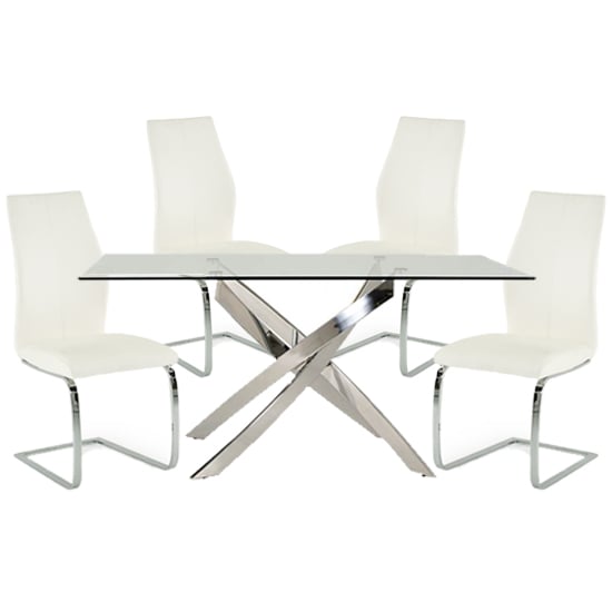 Xenon Rectangular Glass Dining Table With 4 Bernie White Chairs Sale