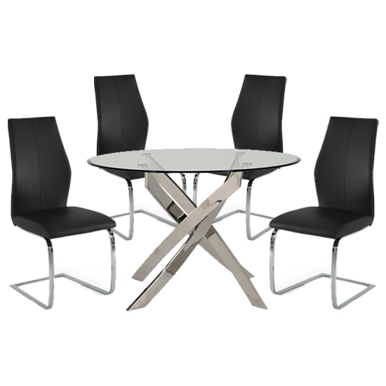 Xenon Round Glass Dining Table With 4 Bernie Black Chairs