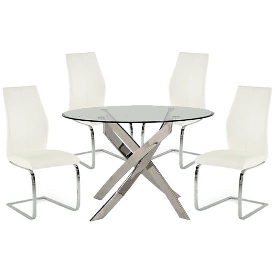 Xenon Round Glass Dining Table With 4, Round Glass Table With 4 White Chairs