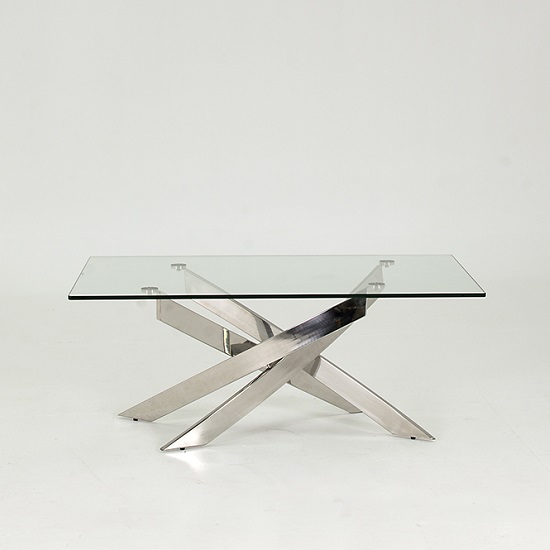 Xenon Glass Coffee Table In Clear With Stainless Steel Base_2
