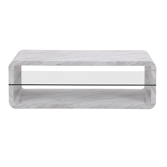 Xono High Gloss Coffee Table With Shelf In Magnesia Marble Effect