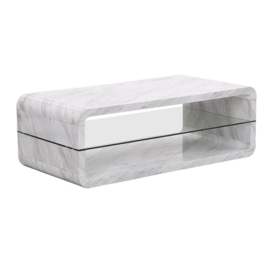 Xono High Gloss Coffee Table With Shelf In Magnesia Marble Effect