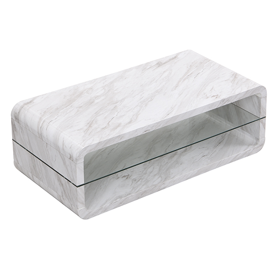 Xono High Gloss Coffee Table With Shelf In Magnesia Marble Effect