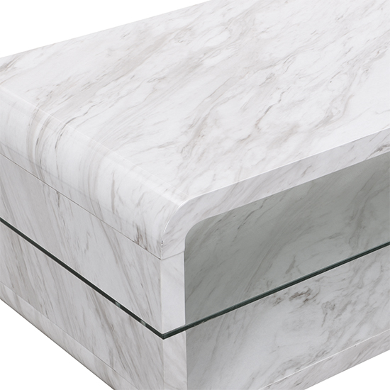 Xono High Gloss Coffee Table With Shelf In Magnesia Marble Effect