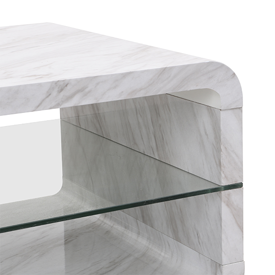 Xono High Gloss Coffee Table With Shelf In Magnesia Marble Effect