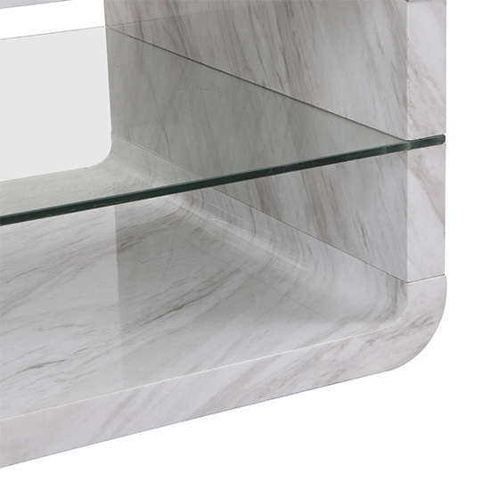 Xono High Gloss Coffee Table With Shelf In Magnesia Marble Effect