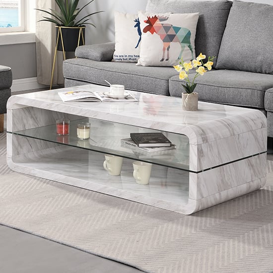 Read more about Xono high gloss coffee table with shelf in magnesia marble effect