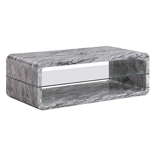 Xono High Gloss Coffee Table With Shelf In Melange Marble Effect_3