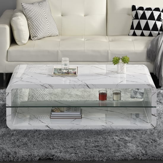 Xono High Gloss Coffee Table With Shelf In Vida Marble Effect_2