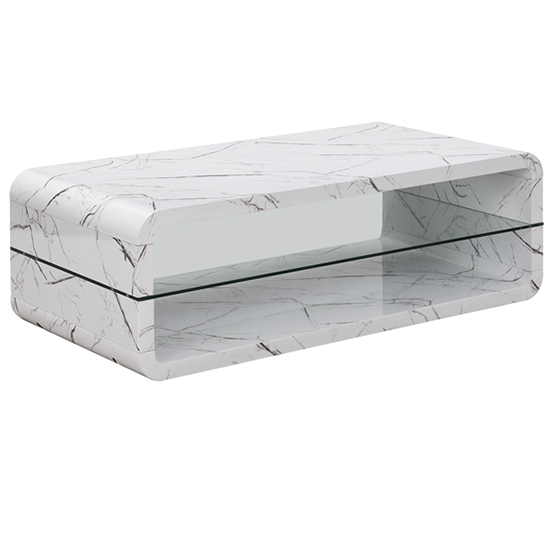 Xono High Gloss Coffee Table With Shelf In Vida Marble Effect