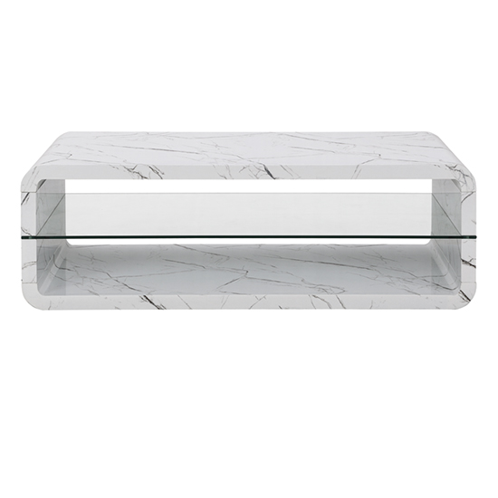 Xono High Gloss Coffee Table With Shelf In Vida Marble Effect