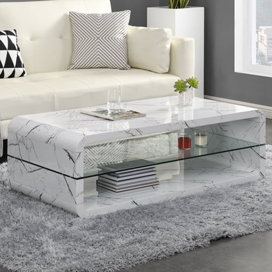 Read more about Xono high gloss coffee table with shelf in vida marble effect