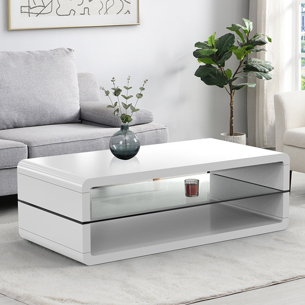 Read more about Xono high gloss coffee table with shelf in white