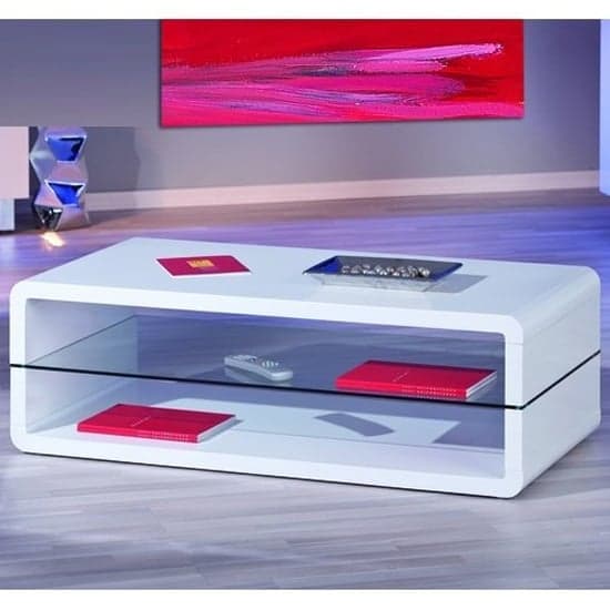 Photo of Xono high gloss coffee table with shelf in white